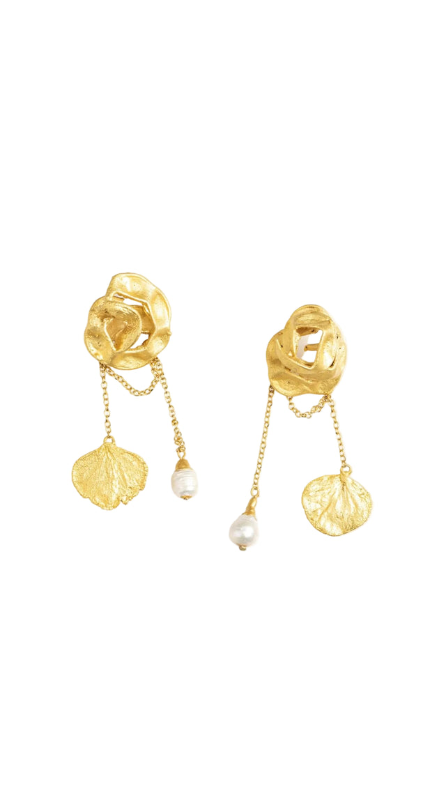 ACACIA EARRINGS WITH REMOVABLE PETAL, CHAINS AND PEARLS