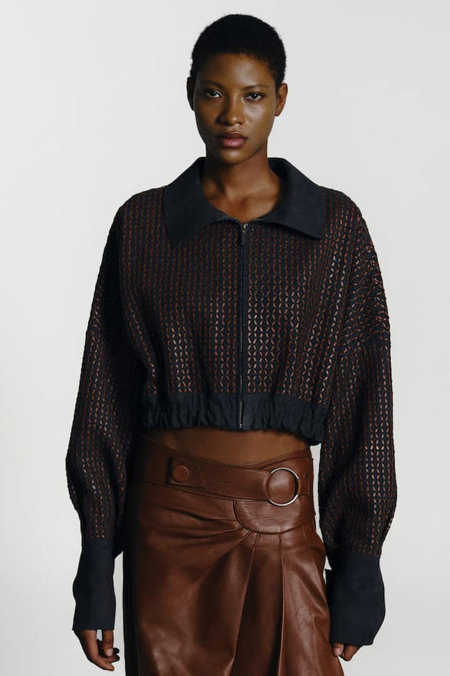 Bomber Granito by Andrea Landa, wide-leg leather trousers, main view