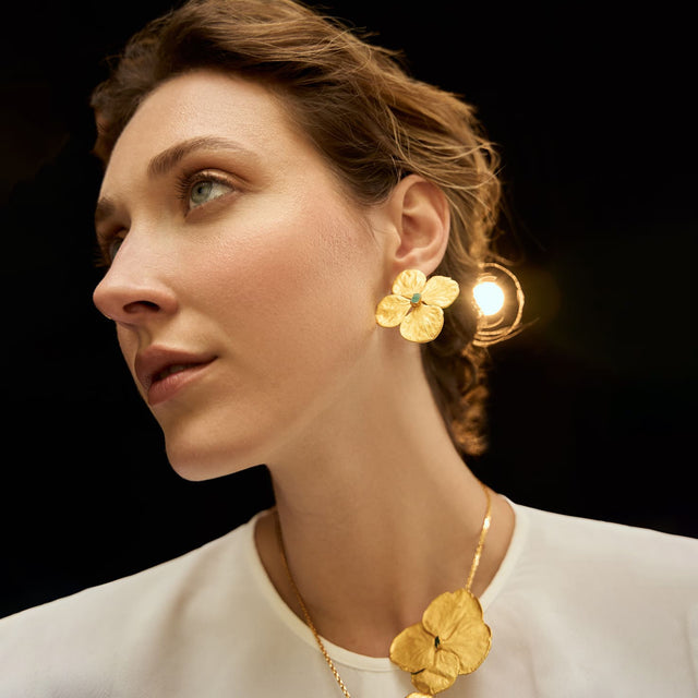 Hydrangea Earrings And Rough Emerald