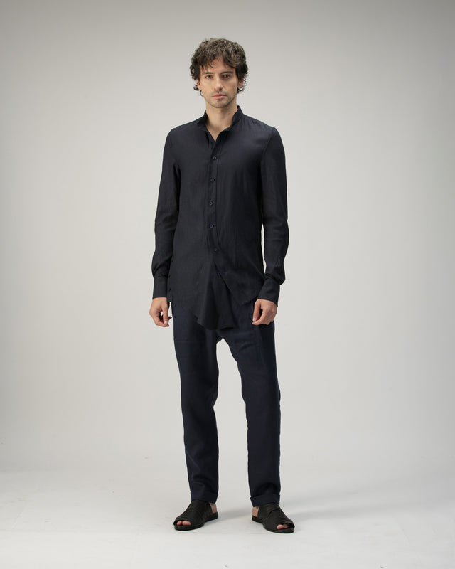 Camisa Tornado azul de A New Cross con cuello nehru, vista frontal