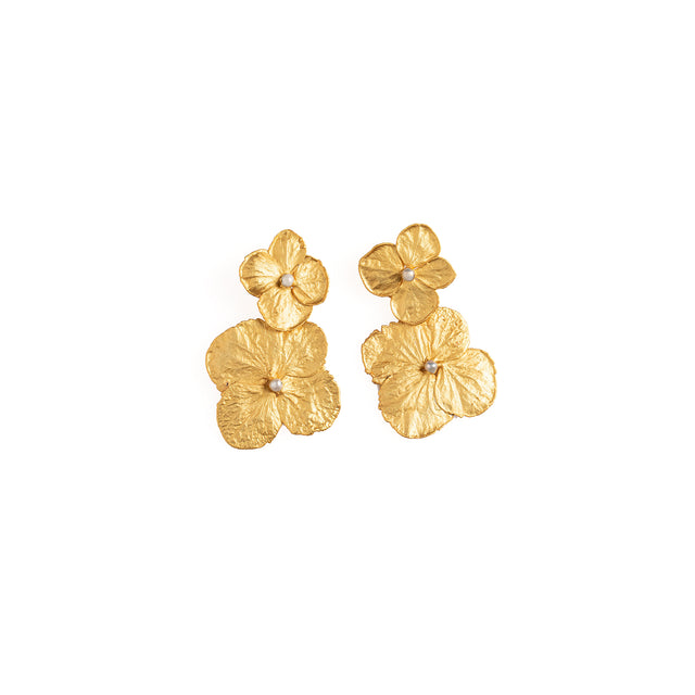 DOUBLE HYDRANGEA AND PEARL EARRINGS