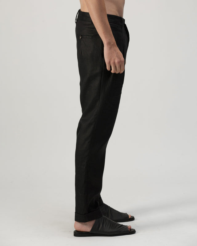 Pantalón de prenses en lino negro A New Cross, vista posterior