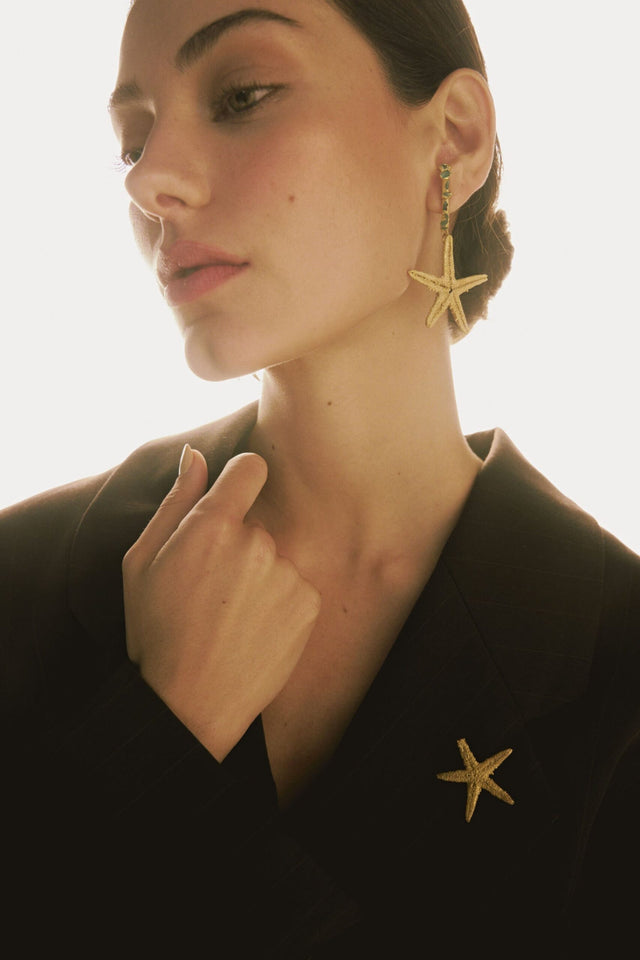 STARFISH EARRINGS WITH ROUGH EMERALD