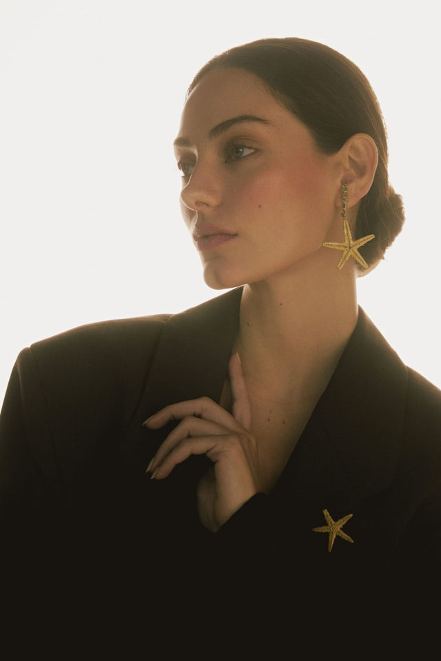 STARFISH EARRINGS WITH ROUGH EMERALD