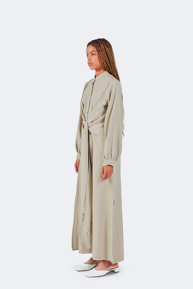 Vestido Zigze Anudado - Musgo - Olga Fisch - Lateral