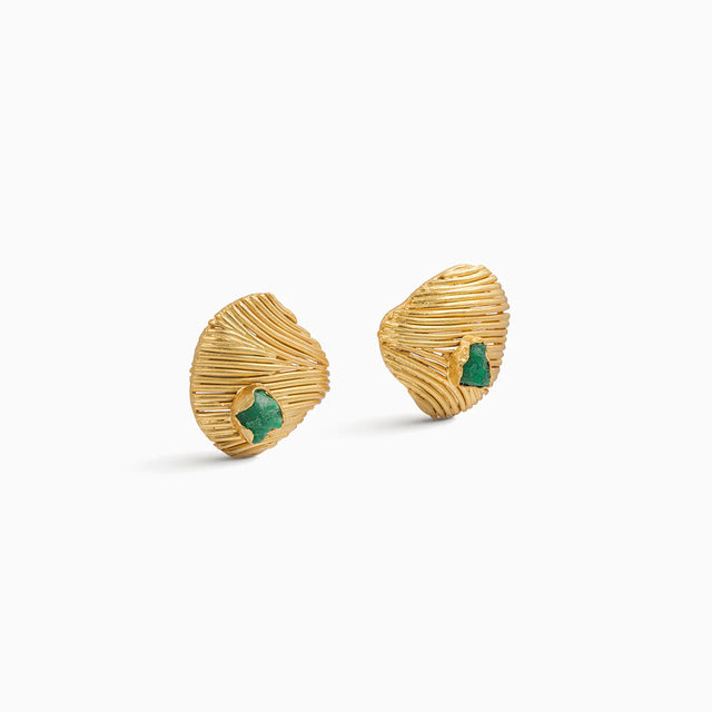Maxi Shell Studs W/ Emeralds
