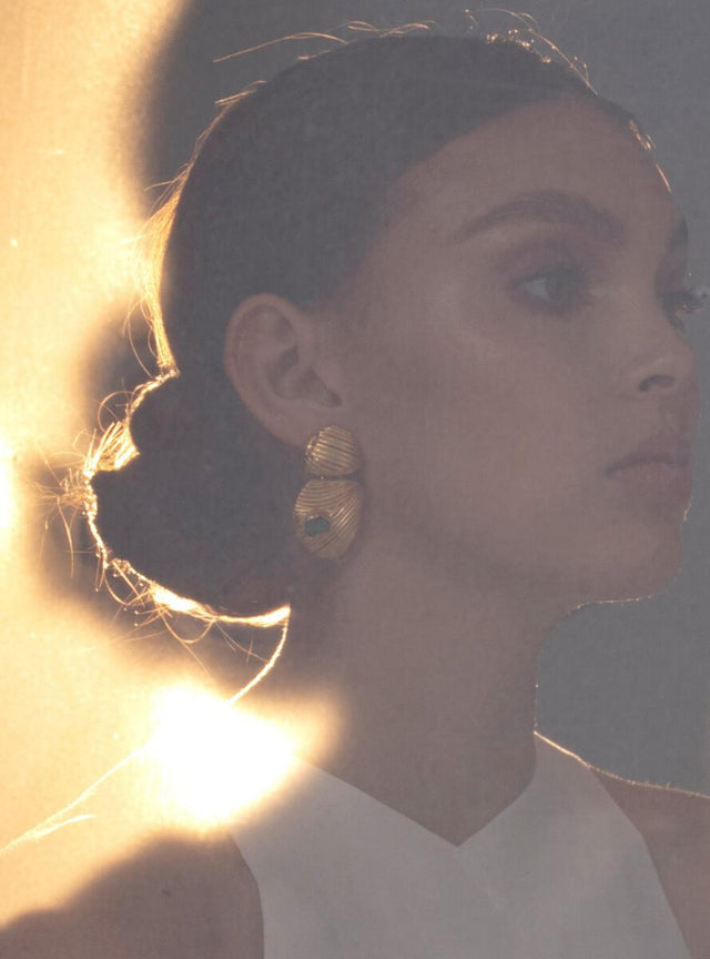 Maxi Double Shell Earrings with Emeralds