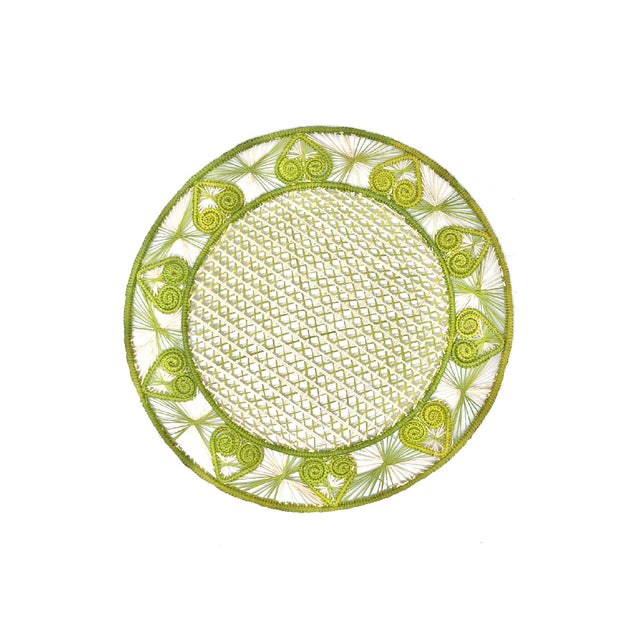 Set Of Natural Placemat - Iraca Hearts (Green)