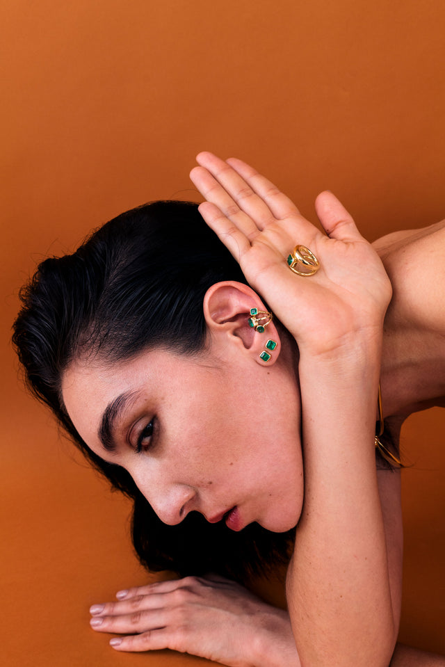 Squared Emerald Studs