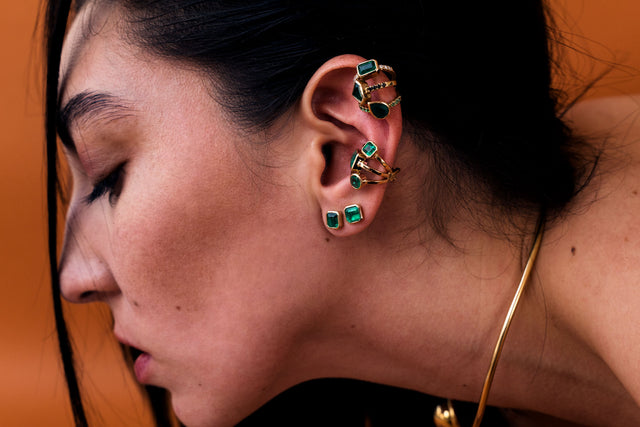 Squared Emerald Studs
