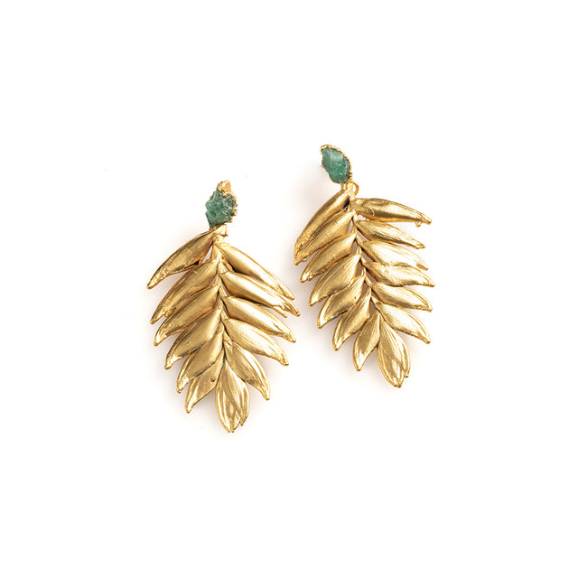 Tillandsia And Rough Emeralds Earrings
