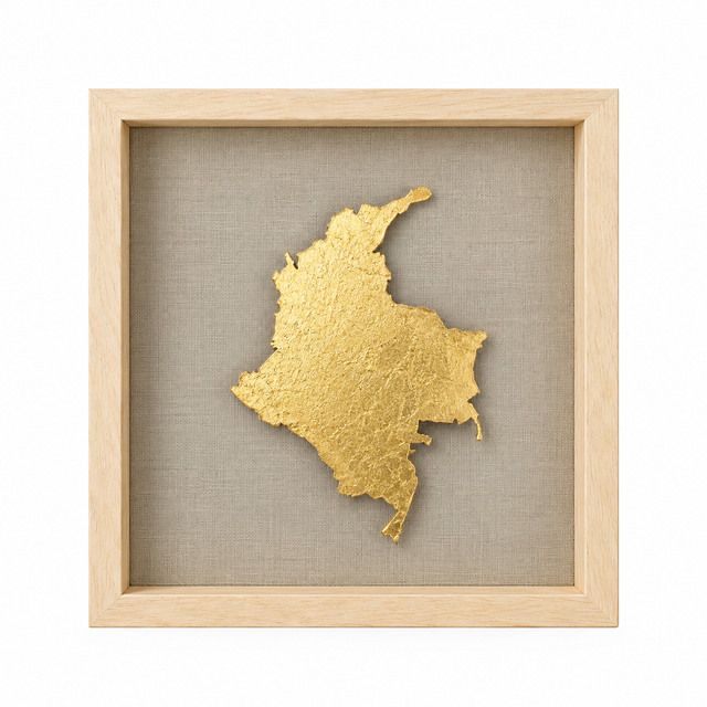 MAPA DE COLOMBIA EN HOJILLA DE ORO ENMARCADO