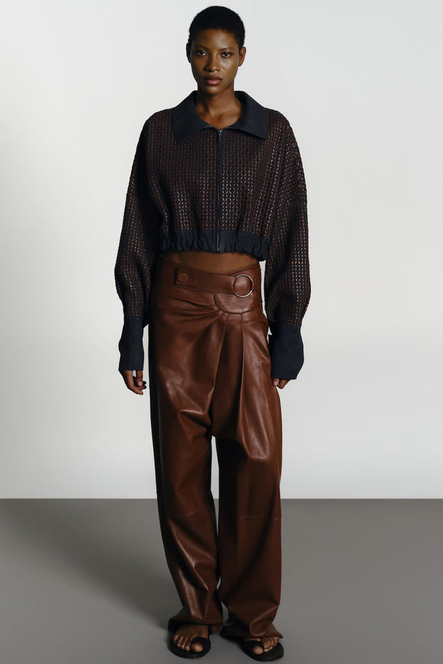 Pantalón Sasso by Andrea Landa in Café Vic, wide-leg leather trousers, main view