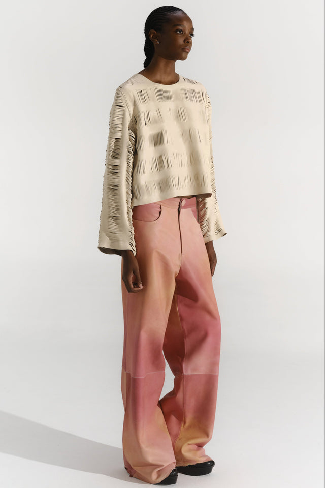 Sweater Tatacoa by Andrea Landa in Bone, leather sweater with cut technique, main view