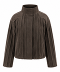 Zaire Jacket de MateriaCruda, chaqueta bomber en cuerina gris con alforzas verticales, vista principal