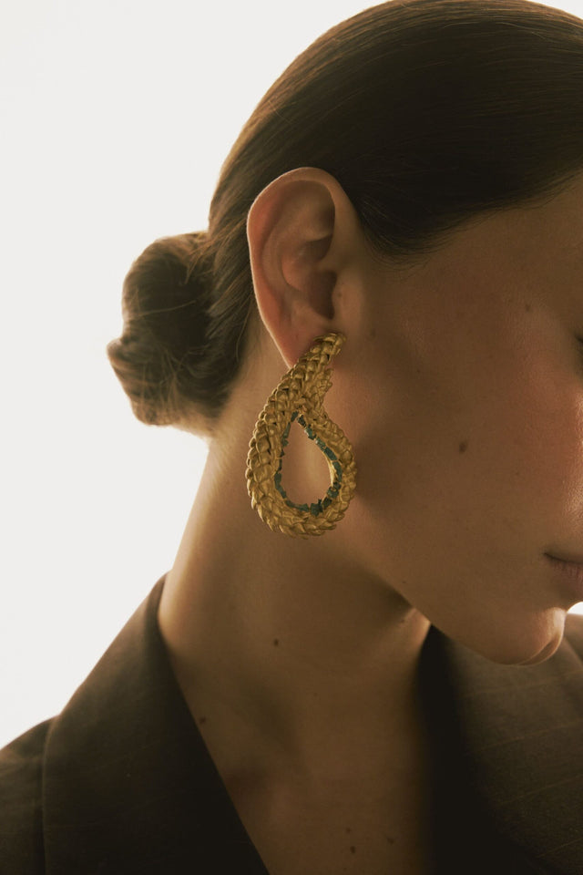 PAISLEY, NORFOLK PINE AND ROUGH EMERALD EARRINGS