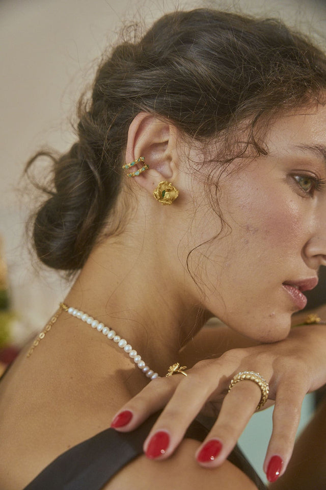 PINE SEED EARRINGS WITH ROUGH EMERALD