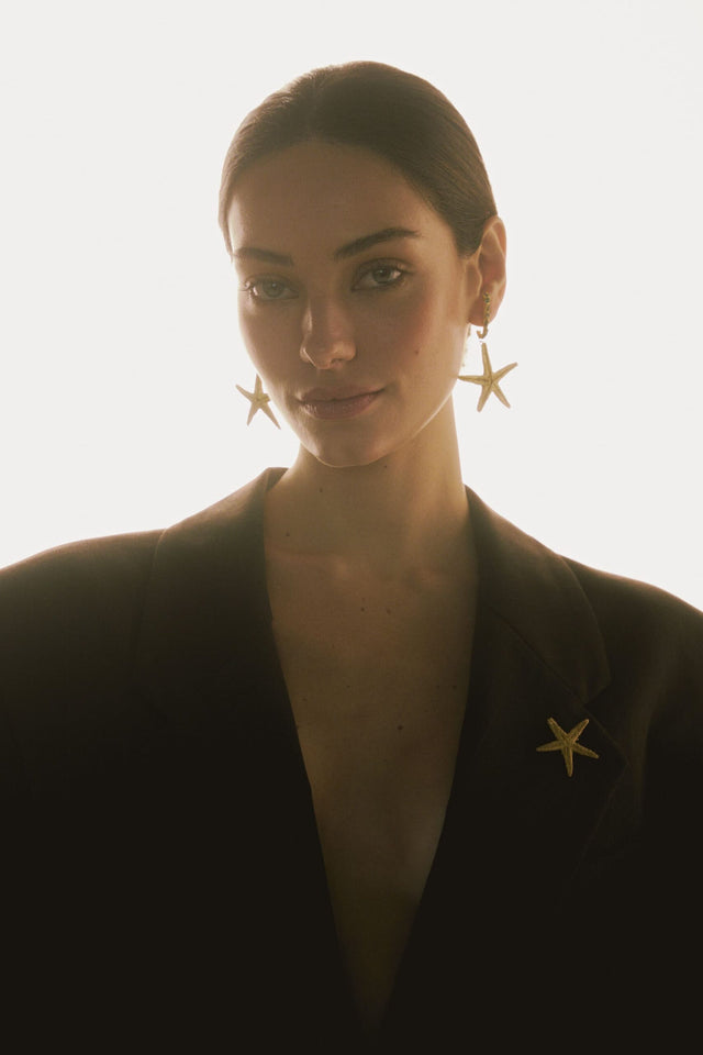 STARFISH EARRINGS WITH ROUGH EMERALD