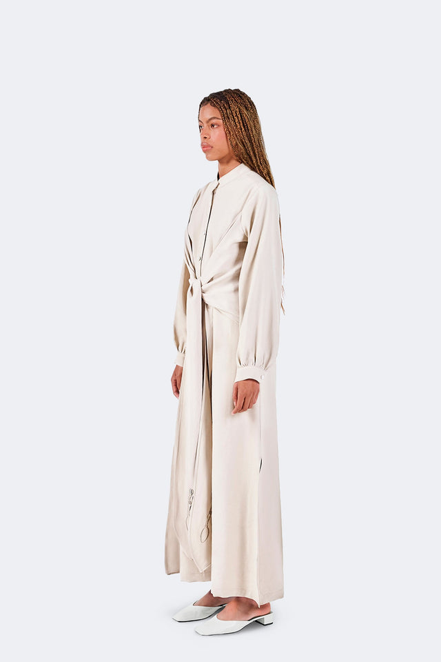 Vestido Zigze Anudado - Marfil - Olga Fisch - Lateral
