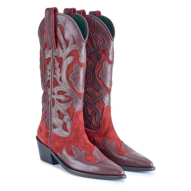 Detalle del trabajo en cuero de la bota texana Proyecto, bota cowboy artesanal hecha en Colombia