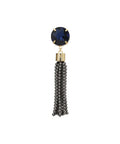 Detail of the Estelares earrings by Mercedes Salazar with hand-painted tiger and pearls