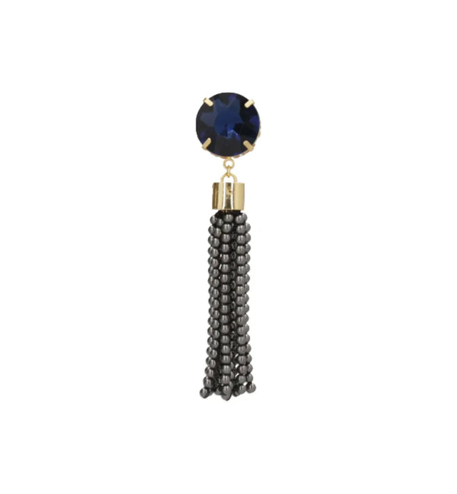 Detail of the Estelares earrings by Mercedes Salazar with hand-painted tiger and pearls