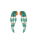 Lolita earrings by Mercedes Salazar handwoven in raffia with semi-precious stones, crystals and gold-plated bronze