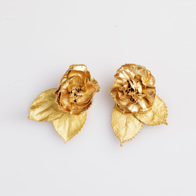 Carnation And Roses Earrings - Gold