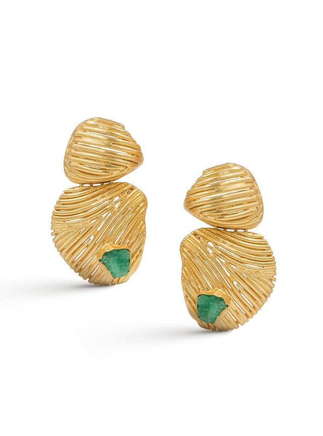 Maxi Double Shell Earrings with Emeralds