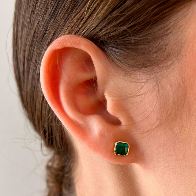 Squared Emerald Studs